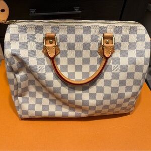 Louis Vuitton Checkered Tote with Brown Handles